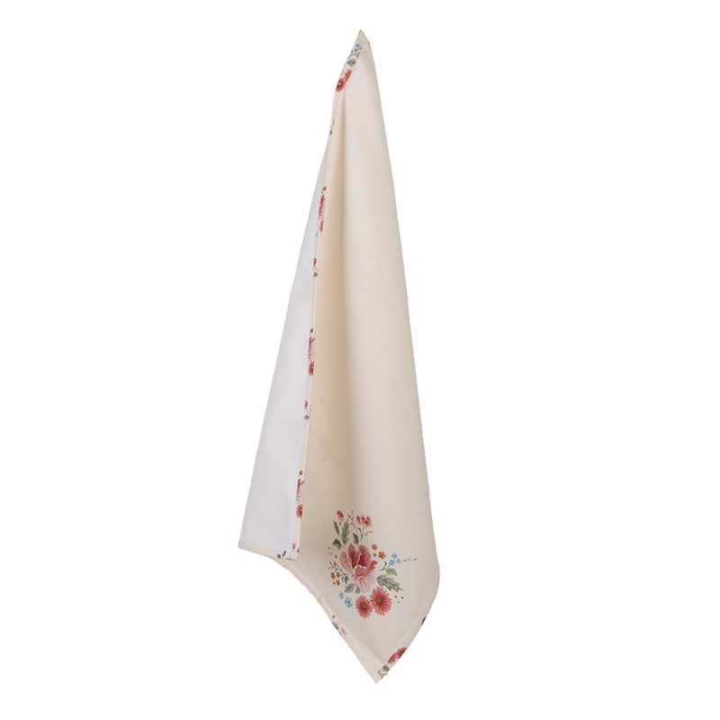 Clayre & Eef LRC42 Theedoek 50x70 Cm Beige Katoen Rozen Keukenhanddoek