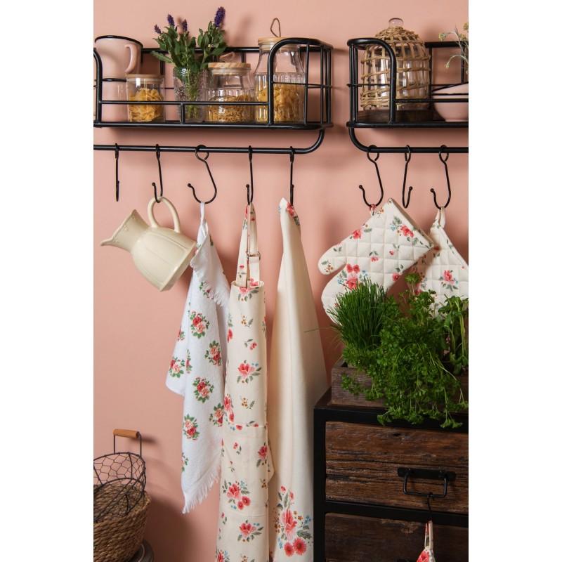 Clayre & Eef LRC48 Theedoek Ø 80 Cm Beige Katoen Rozen Rond Keukenhanddoek