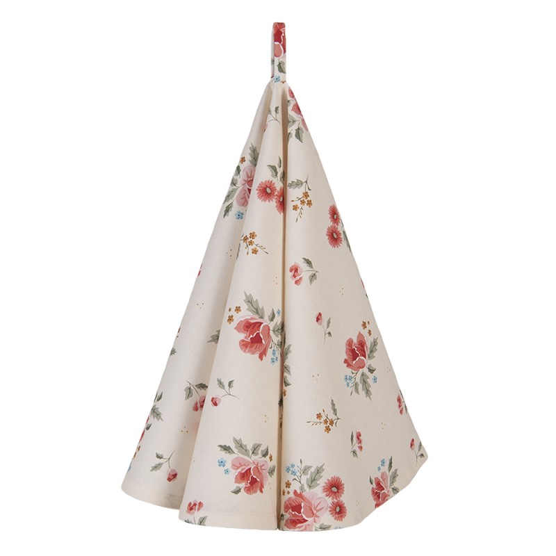 clayre & eef LRC48 Theedoek Ø 80 cm Beige Katoen Rozen Rond Keukenhanddoek