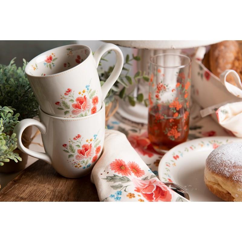 Clayre & Eef LRCMU Mok 200 Ml Beige Roze Keramiek Rozen Rond Theemok