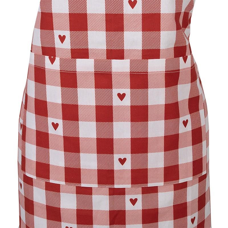 Clayre & Eef LVT41 Keukenschort 70x85 Cm Wit Rood Katoen Harten Ruiten
