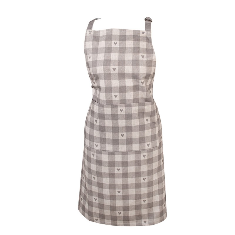 clayre & eef LVT41G Keukenschort 70x85 cm Grijs Beige Katoen Hartjes