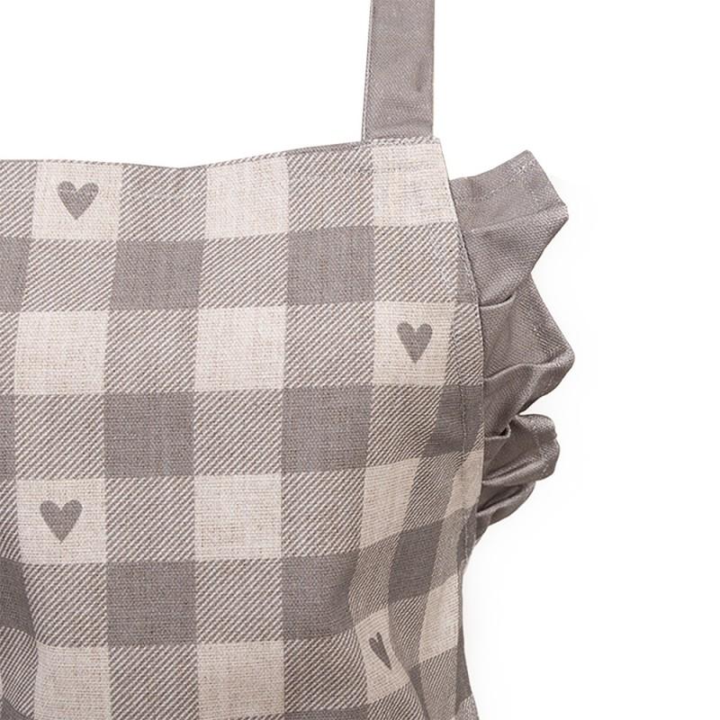 Clayre & Eef LVT41KG Kind Keukenschort 48x56 Cm Grijs Beige Katoen Hartjes