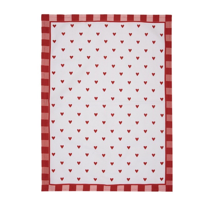 Clayre & Eef LVT42-1 Theedoek 50x70 Cm Wit Rood Katoen Hartjes Rechthoek