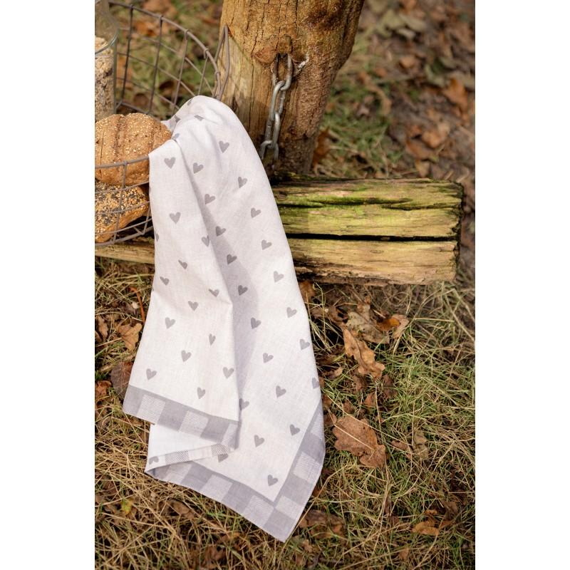 Clayre & Eef LVT42-1G Theedoek 50x70 Cm Beige Grijs Katoen Hartjes