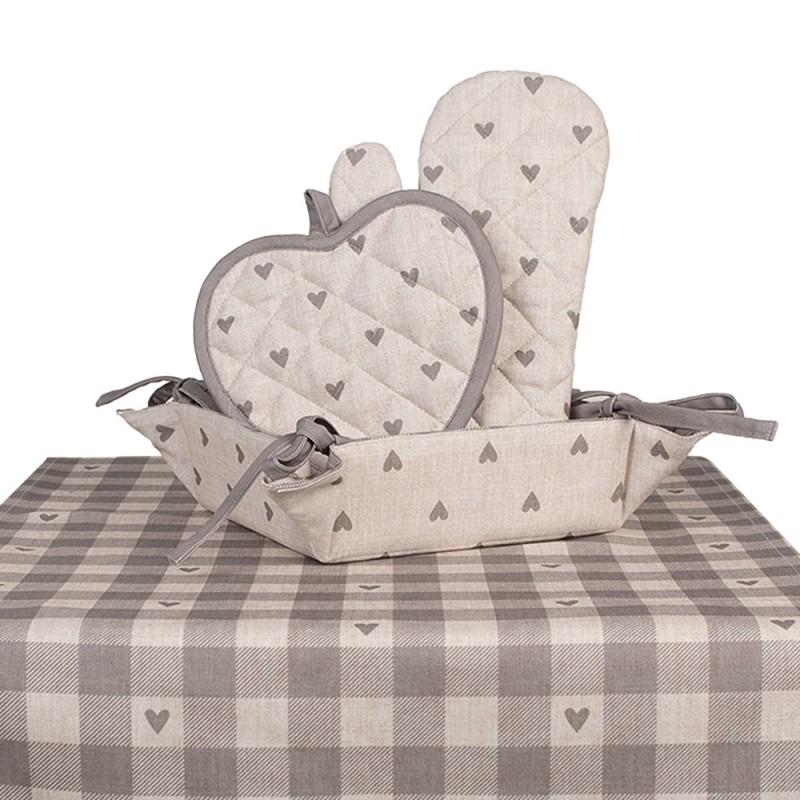 Clayre & Eef LVT47G Broodmand 35x35x8 Cm Beige Grijs Katoen Hartjes Vierkant