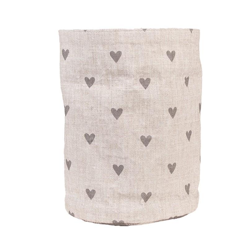 Clayre & Eef LVT50G Broodmand Ø 15x16 Cm Beige Grijs Katoen Hartjes Rond