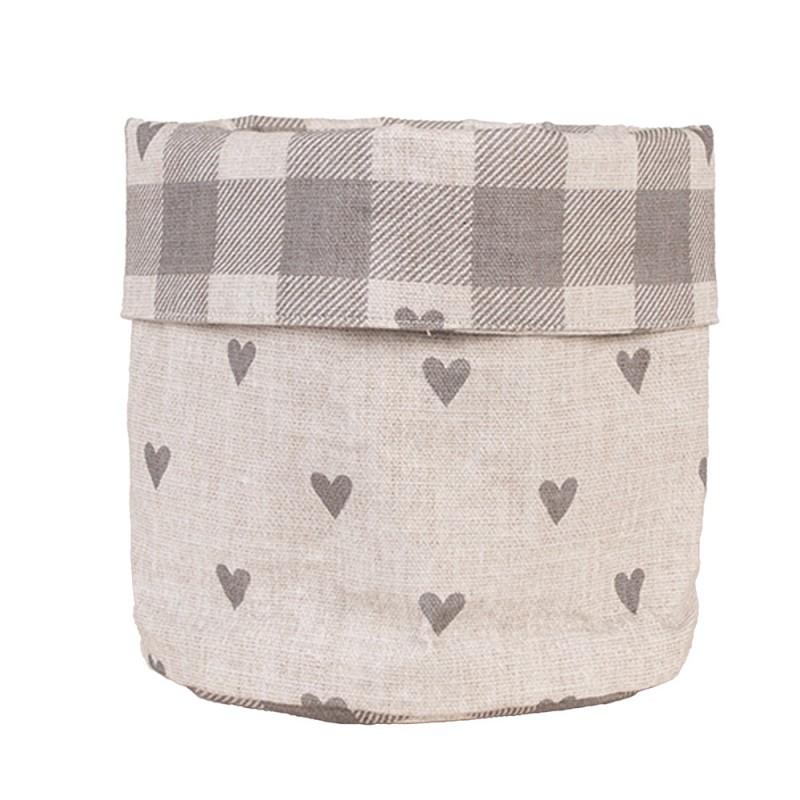 clayre & eef LVT50G Broodmand Ø 15x16 cm Beige Grijs Katoen Hartjes Rond