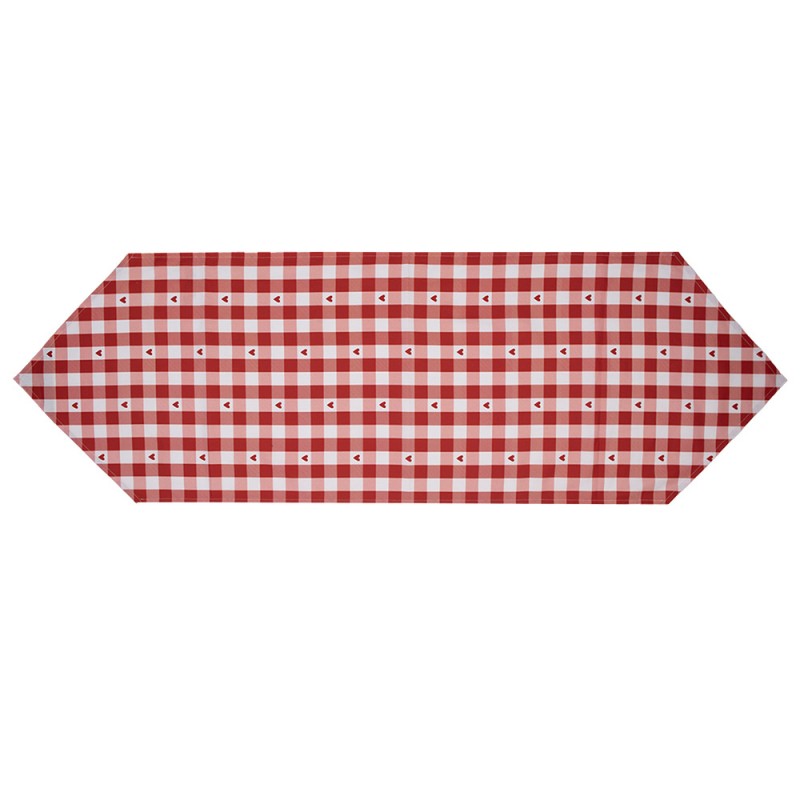 Clayre & Eef LVT65 Tafelloper 50x160 Cm Rood Wit Katoen Harten Ruiten