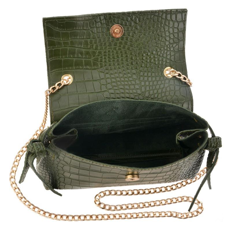 Clayre & Eef MLBAG0346 Handtas Dames 23x8x13 Cm Groen Kunststof Slangenleer Rechthoek Tas