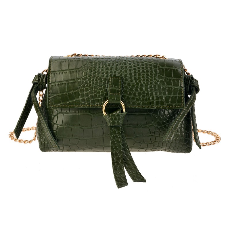Clayre & Eef MLBAG0346 Handtas Dames 23x8x13 Cm Groen Kunststof Slangenleer Rechthoek Tas