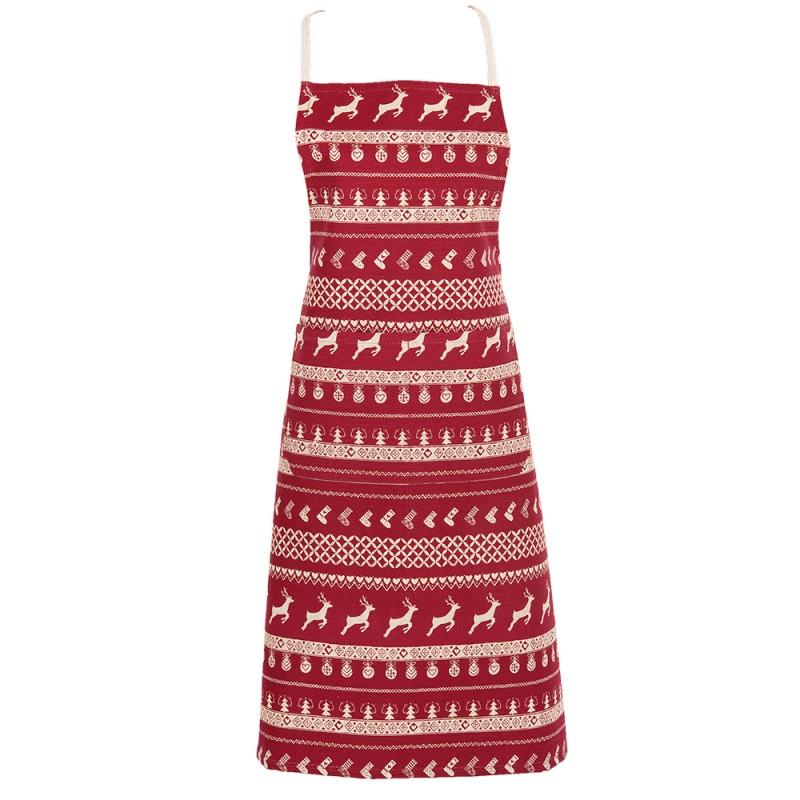 clayre & eef NOC41-2 Keukenschort 70x85 cm Rood Beige Katoen Kerst BBQ Schort