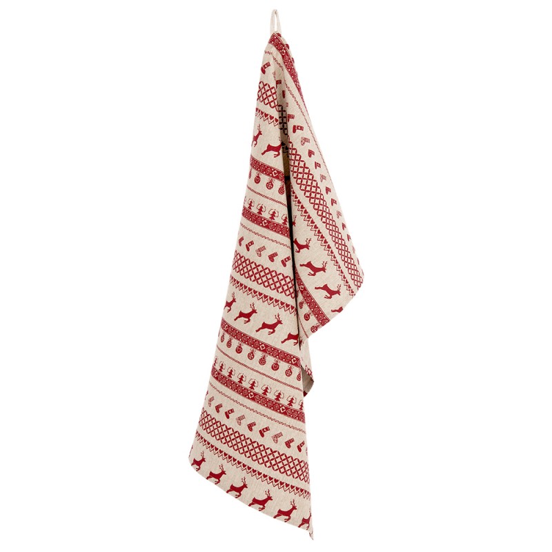 clayre & eef NOC42C-1 Theedoek 50x85 cm Rood Beige Katoen Kerst Rechthoek Vaatdoek