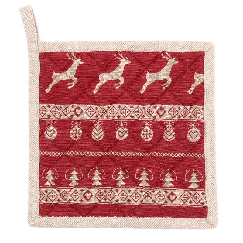 clayre & eef NOC45-2 Pannenlap 20x20 cm Rood Beige Katoen Kerst Vierkant Afgiet Pannenlap