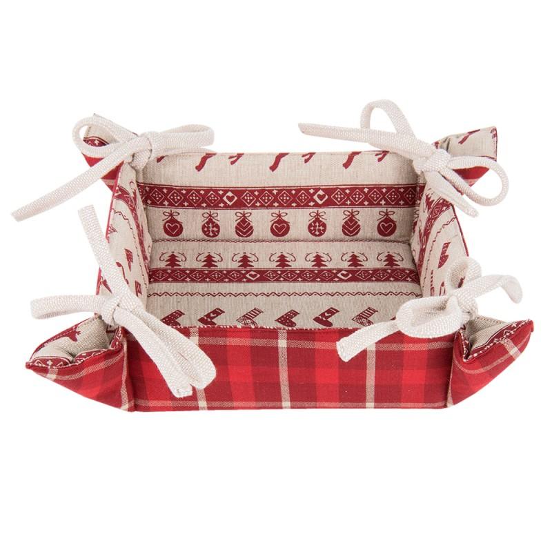 clayre & eef NOC47 Broodmand 35x35x8 cm Rood Beige Katoen Kerst Vierkant Cadeau Keuken