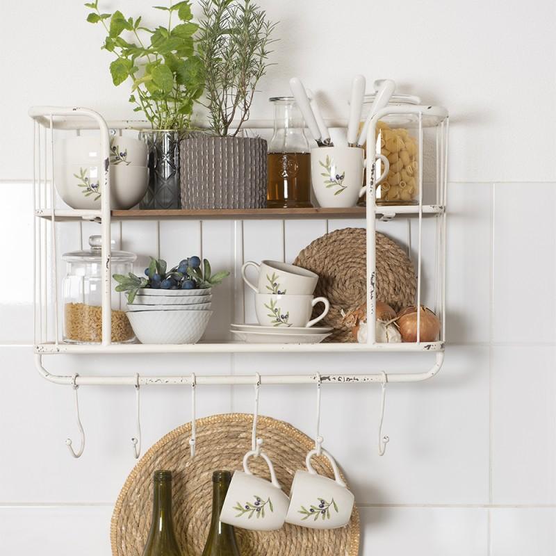 Clayre & Eef OLGKS Kop En Schotel 200 Ml Beige Blauw Keramiek Olijftak Rond Servies