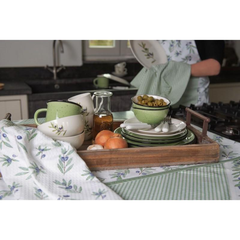 Clayre & Eef OLGPU Soepkom Ø 14x6 Cm Beige Blauw Keramiek Olijftak Rond Serveerkom