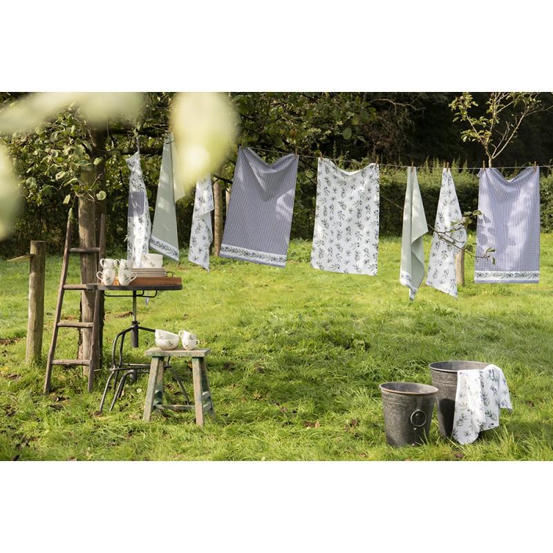 Clayre & Eef OLGPU Soepkom Ø 14x6 Cm Beige Blauw Keramiek Olijftak Rond Serveerkom