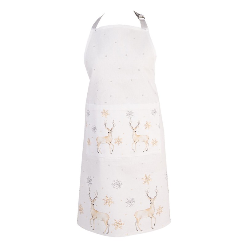 Clayre & Eef PCH41 Keukenschort 70x85 Cm Wit Beige Katoen Hert BBQ Schort
