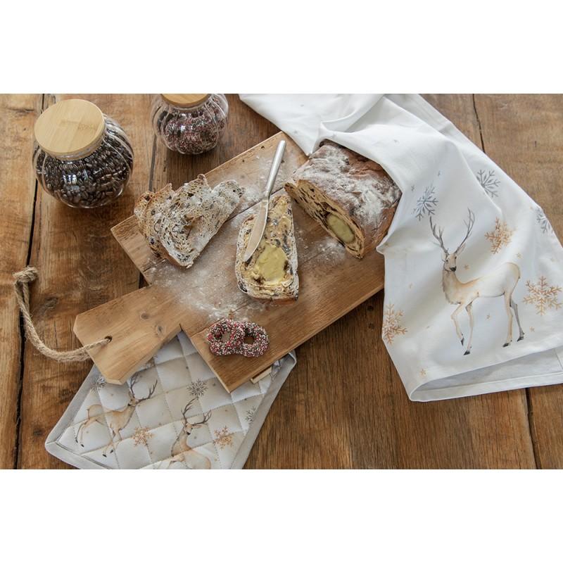 Clayre & Eef PCH42 Theedoek 50x70 Cm Wit Beige Katoen Hert Keukenhanddoek