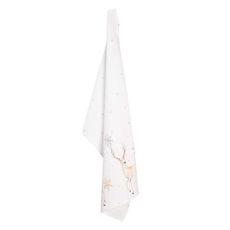 clayre & eef PCH42 Theedoek 50x70 cm Wit Beige Katoen Hert Keukenhanddoek