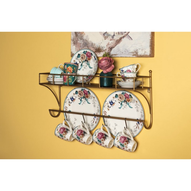 Clayre & Eef PIRFP Dinerbord Ø 26 Cm Wit Roze Porselein Bloemen Rond Eetbord