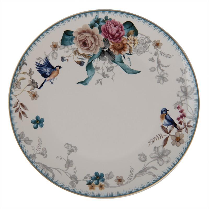 clayre & eef PIRFP Dinerbord Ø 26 cm Wit Roze Porselein Bloemen Rond Eetbord
