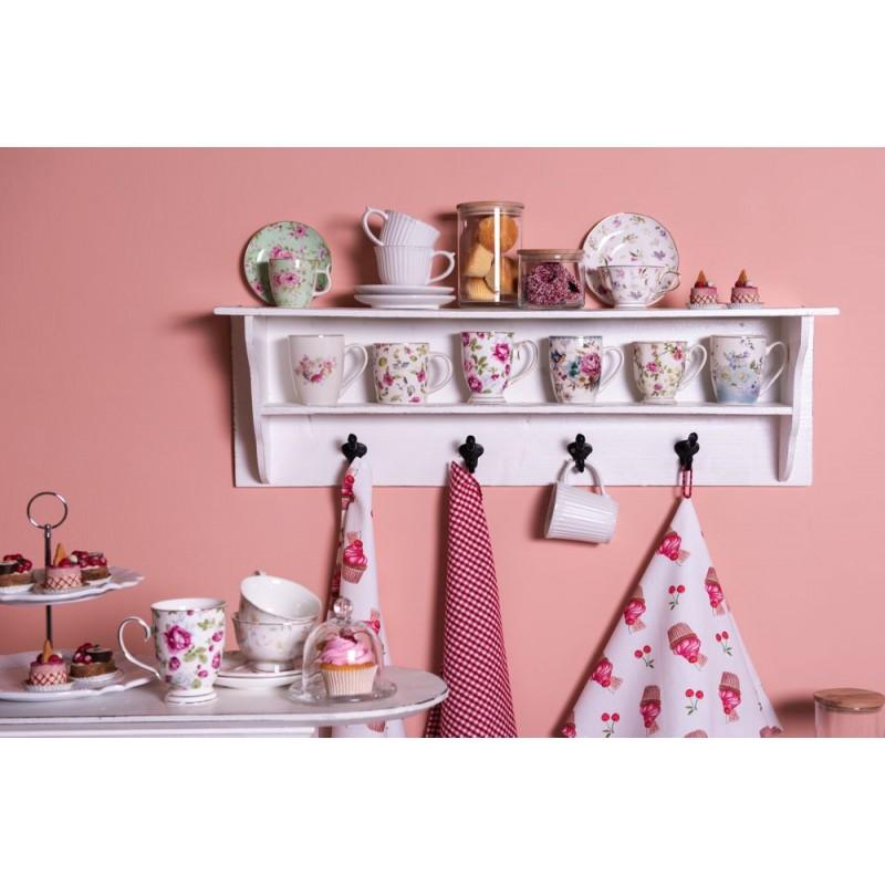 Clayre & Eef POPMU Mok 350 Ml Wit Roze Porselein Bloemen Rond Theemok