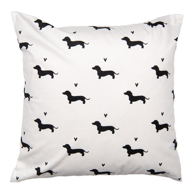 Clayre & Eef PWS22 Kussenhoes 45x45 Cm Wit Zwart Polyester Teckel