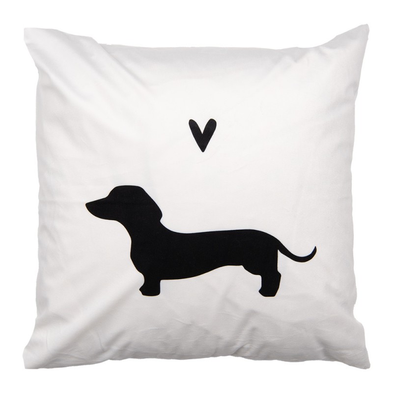 clayre & eef PWS22 Kussenhoes 45x45 cm Wit Zwart Polyester Teckel