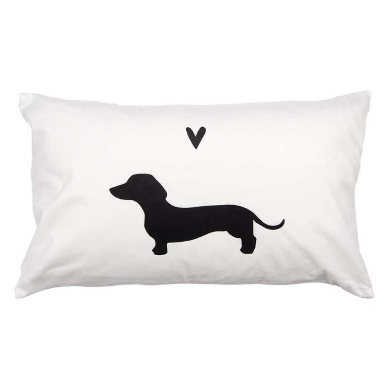 clayre & eef PWS36-2 Kussenhoes 30x50 cm Wit Zwart Polyester Teckel