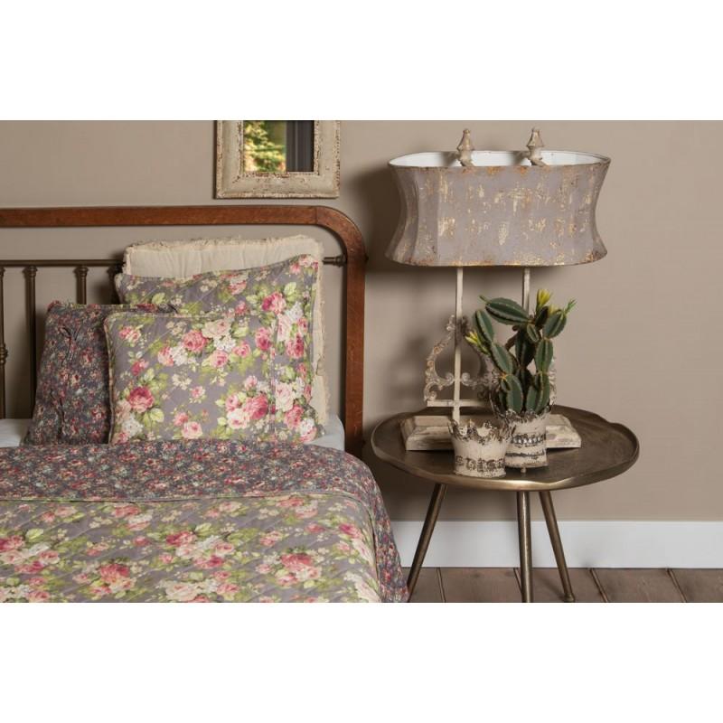 Clayre & Eef Q188.030 Kussenhoes 50x50 Cm Grijs Groen Polyester Bloemen Vierkant Sierkussenhoes