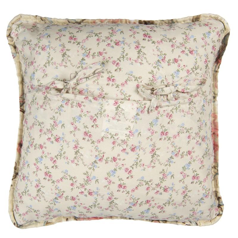 Clayre & Eef Q190.020 Kussenhoes 40x40 Cm Beige Roze Polyester Bloemen Vierkant Sierkussenhoes