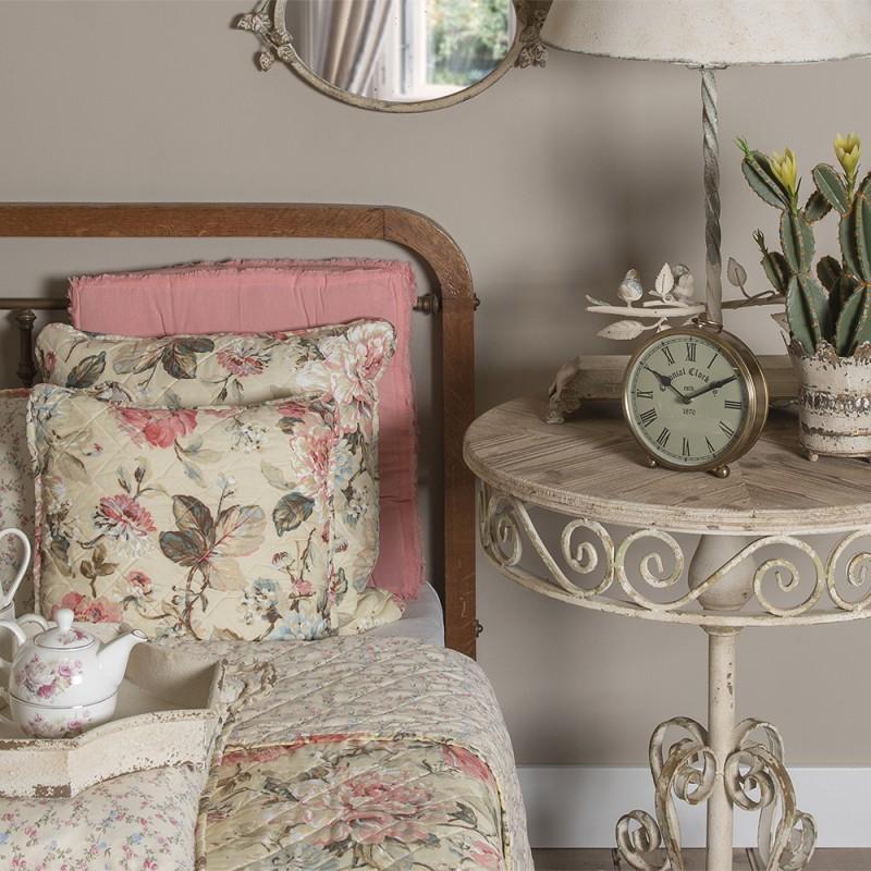 Clayre & Eef Q190.020 Kussenhoes 40x40 Cm Beige Roze Polyester Bloemen Vierkant Sierkussenhoes