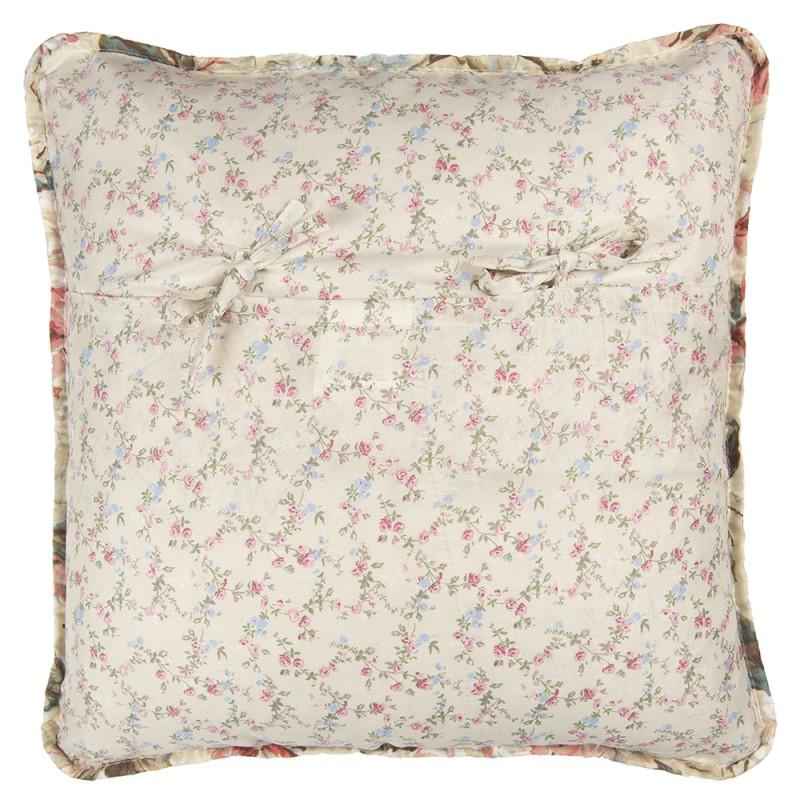 Clayre & Eef Q190.030 Kussenhoes 50x50 Cm Beige Roze Polyester Bloemen Vierkant Sierkussenhoes