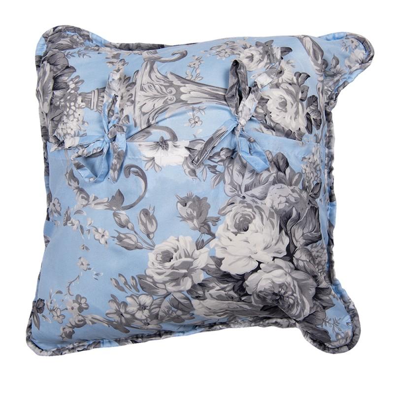 Clayre & Eef Q192.020 Kussenhoes 40x40 Cm Blauw Polyester Bloemen Vierkant Sierkussenhoes