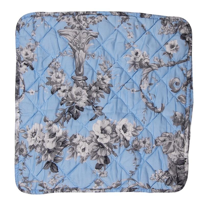 Clayre & Eef Q192.020 Kussenhoes 40x40 Cm Blauw Polyester Bloemen Vierkant Sierkussenhoes