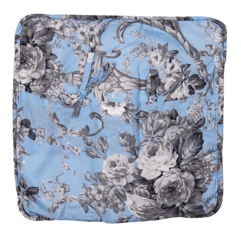 Clayre & Eef Q192.020 Kussenhoes 40x40 Cm Blauw Polyester Bloemen Vierkant Sierkussenhoes
