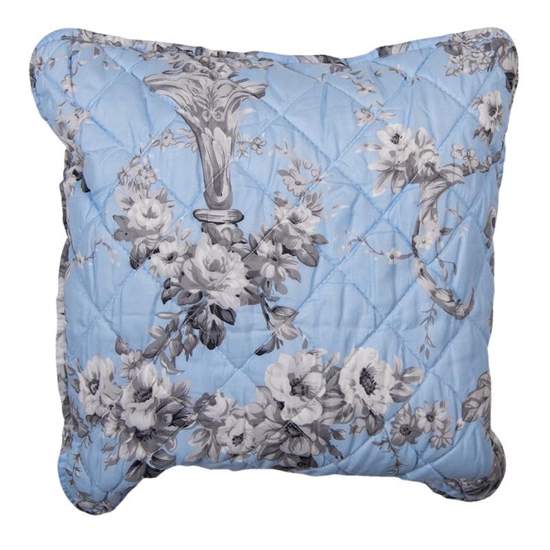 clayre & eef Q192.020 Kussenhoes 40x40 cm Blauw Polyester Bloemen Vierkant Sierkussenhoes