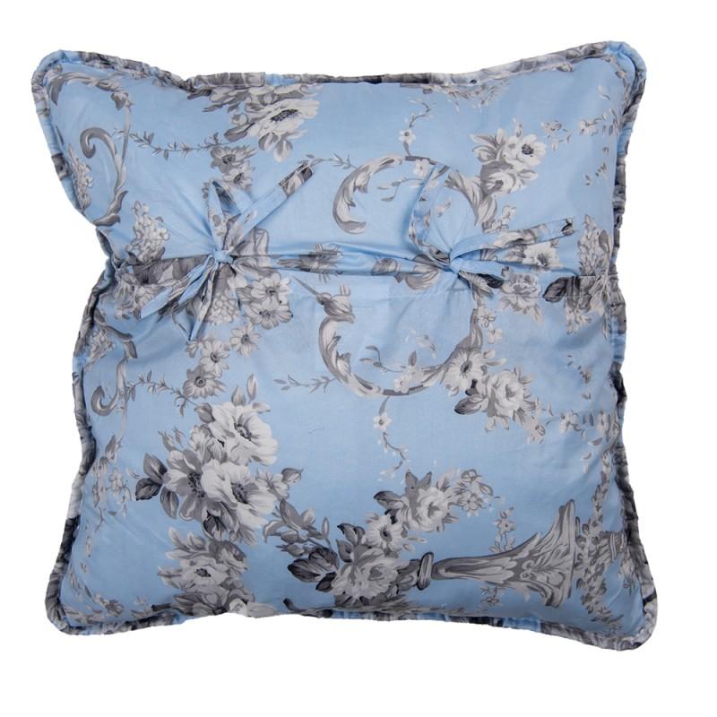 Clayre & Eef Q192.030 Kussenhoes 50x50 Cm Blauw Polyester Bloemen Vierkant Sierkussenhoes