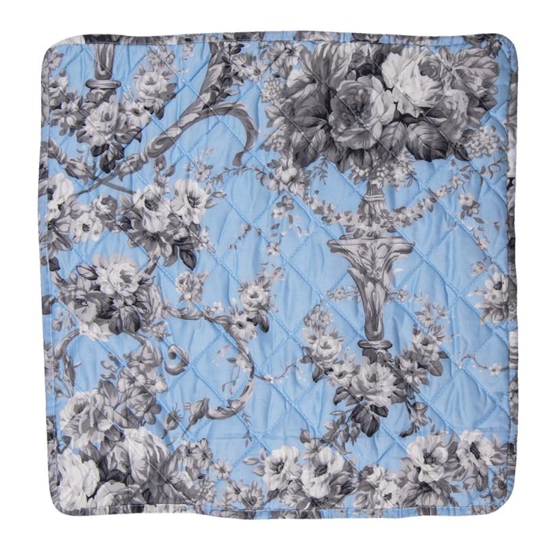 Clayre & Eef Q192.030 Kussenhoes 50x50 Cm Blauw Polyester Bloemen Vierkant Sierkussenhoes