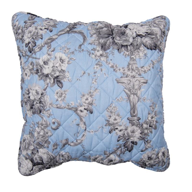 clayre & eef Q192.030 Kussenhoes 50x50 cm Blauw Polyester Bloemen Vierkant Sierkussenhoes