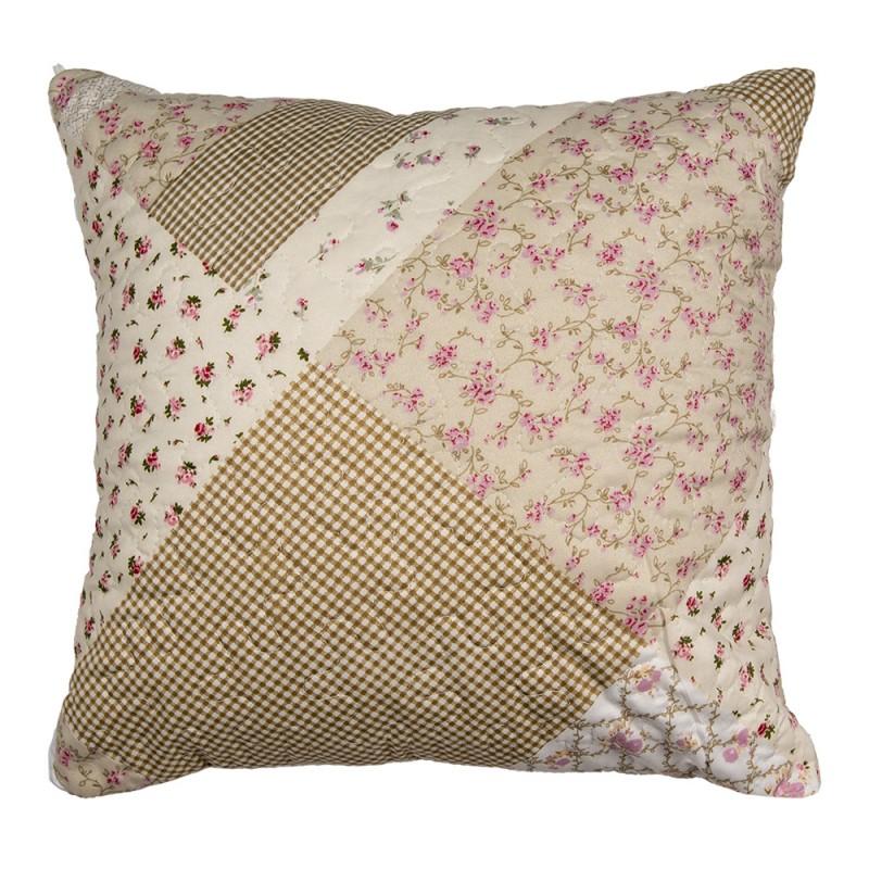 Clayre & Eef Q198.020 Kussenhoes 40x40 Cm Groen Beige Polyester Bloemen Sierkussenhoes