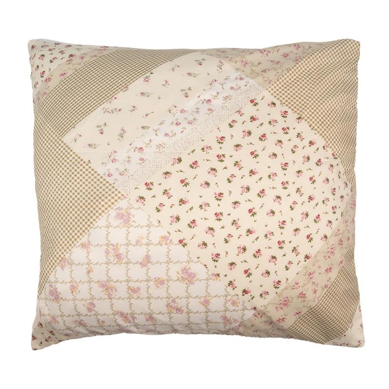 Clayre & Eef Q198.030 Kussenhoes 50x50 Cm Groen Beige Polyester Bloemen Sierkussenhoes