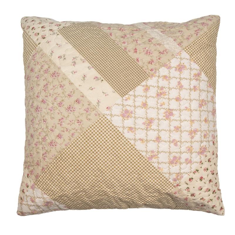 Clayre & Eef Q198.030 Kussenhoes 50x50 Cm Groen Beige Polyester Bloemen Sierkussenhoes