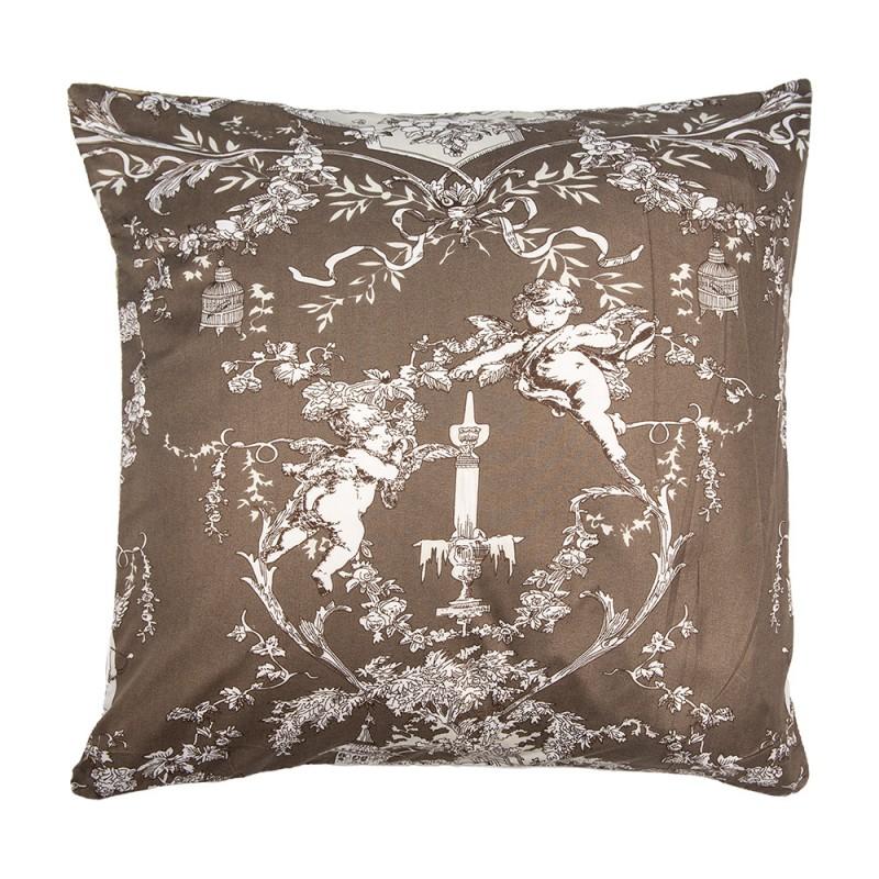 Clayre & Eef Q205.030 Kussenhoes 50x50 Cm Bruin Polyester Bloemen Sierkussenhoes