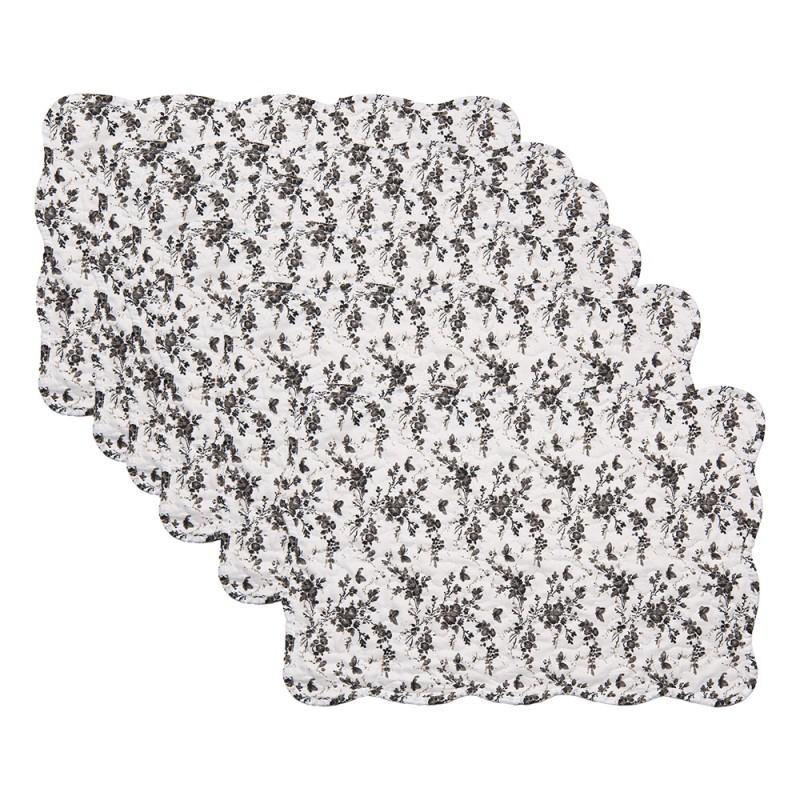 clayre & eef Q205.040 Placemats Set van 6 48x32 cm Wit Polyester Bloemen