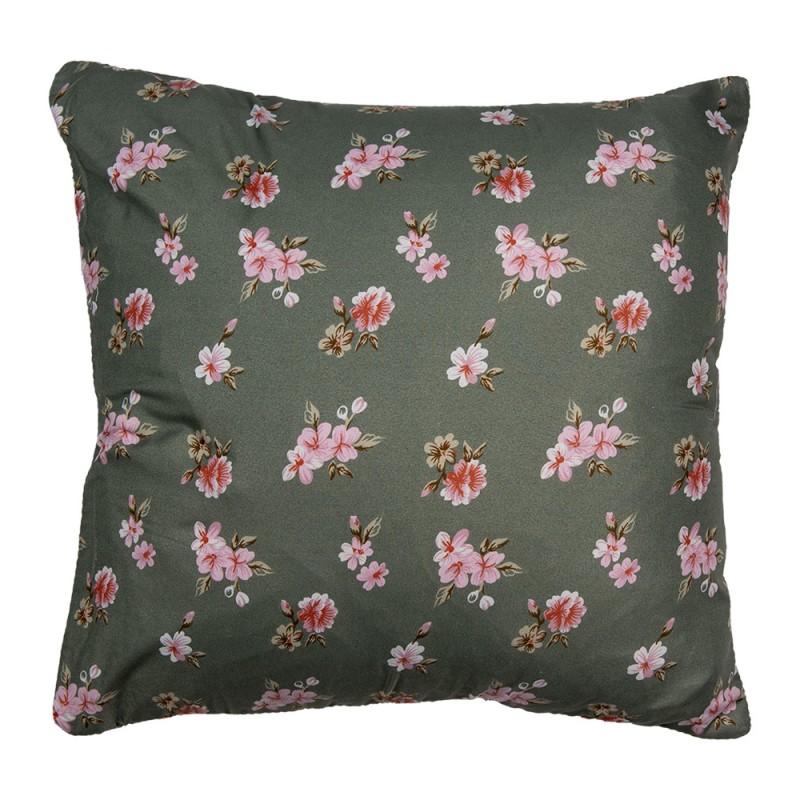 Clayre & Eef Q206.020 Kussenhoes 40x40 Cm Groen Beige Polyester Bloemen Sierkussenhoes