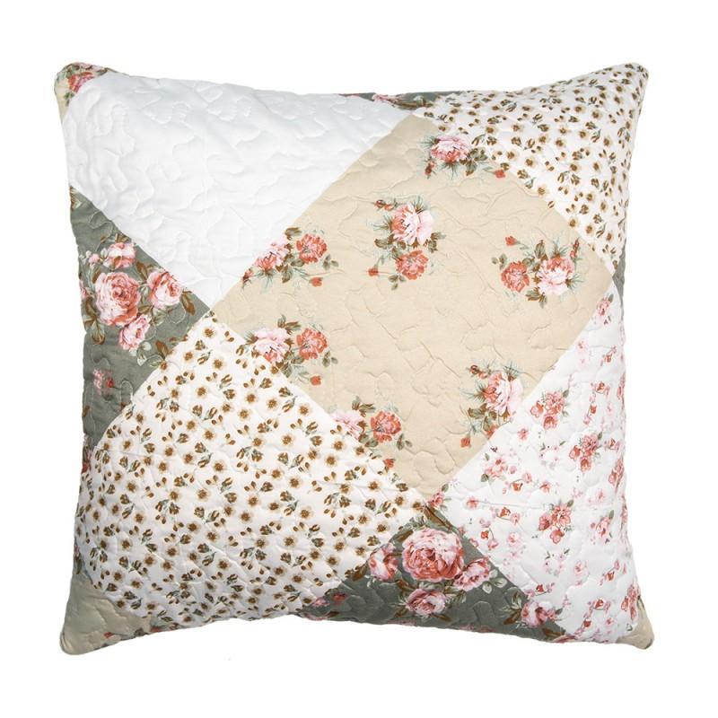 clayre & eef Q206.030 Kussenhoes 50x50 cm Groen Beige Polyester Bloemen Sierkussenhoes