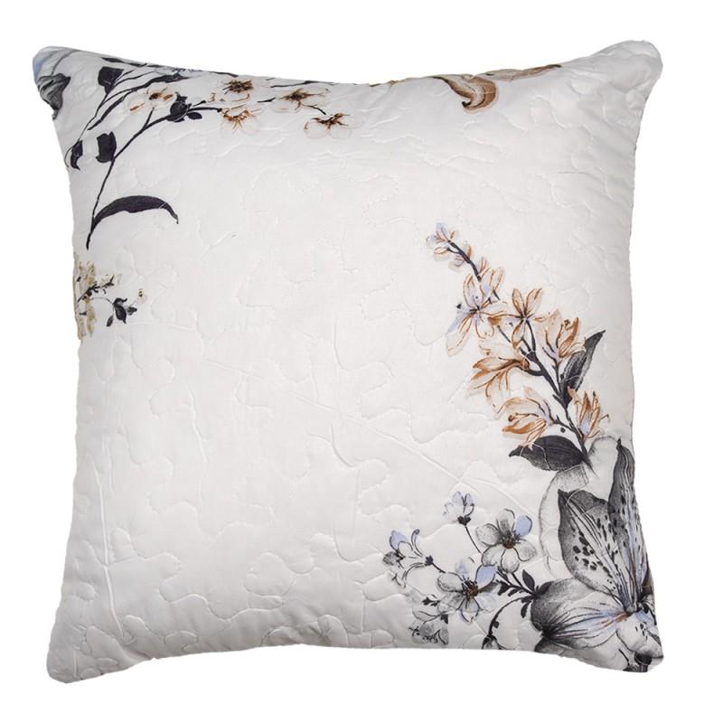 clayre & eef Q207.020 Kussenhoes 40x40 cm Wit Grijs Polyester Bloemen Sierkussenhoes